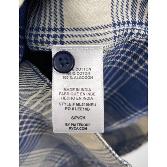 RVCA VA Flannel Shirt Mens S Blue Plaid Button Up Long Sleeve Unisex - Picture 4 of 6